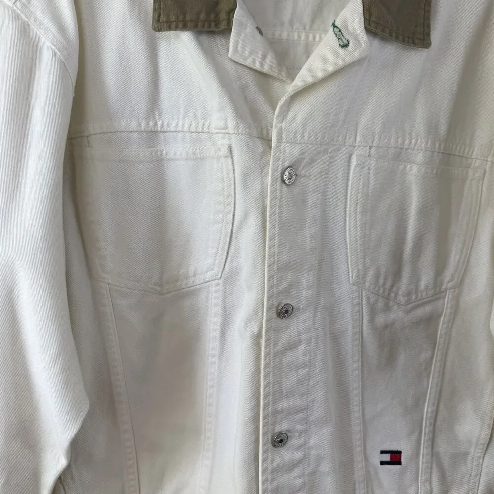 Vintage Tommy Hilfiger White Denim Jean Jacket | Big Logo 90s Oversized, XL